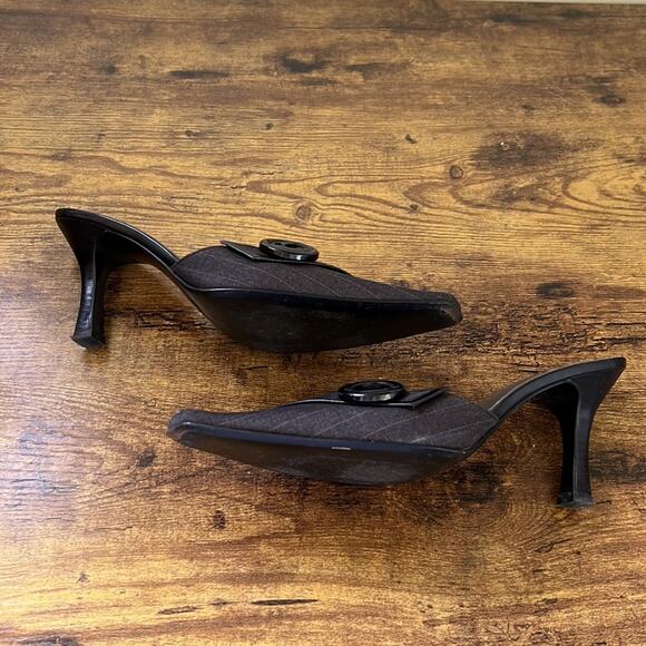 Nolan Belk Black Striped Large Button “Zachary” Fabric Upper Mules - Picture 2 of 11